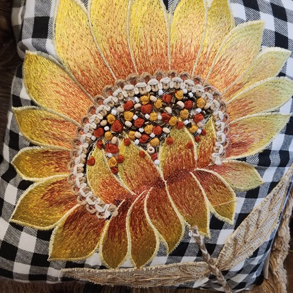 Harvest Set of 2 Decorative Beaded Pillows   12 x 12 Made in India